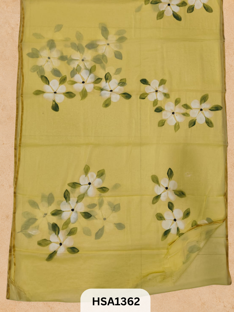 Chiffon Zari Border Saree - Hand Brush Painted
