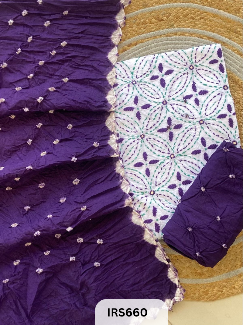 HAND GITHAN WORK AND EMBROIDERY TOP WITH BANDHANI BOTTOM AND DUPATTA