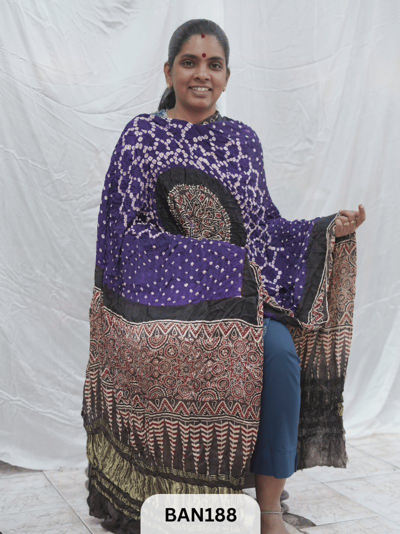 AJRAKH BANDHEJ GUL DUPPATA WITH LAGDI PATTA