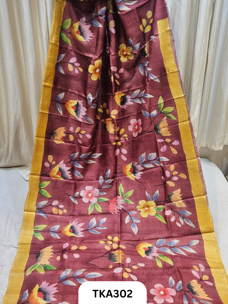PURE HANDOWEN TUSSAR HAND PAINTED SAREE
