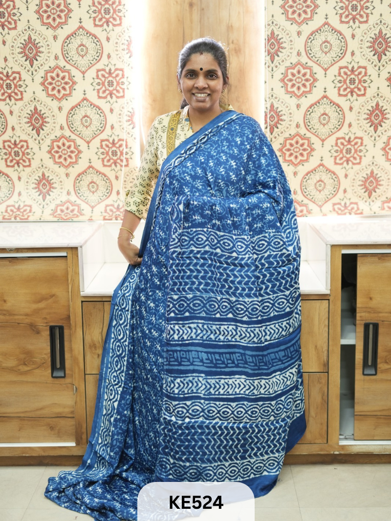 AJRAKH MODAL INDIGO SAREE - SPECIAL DEAL