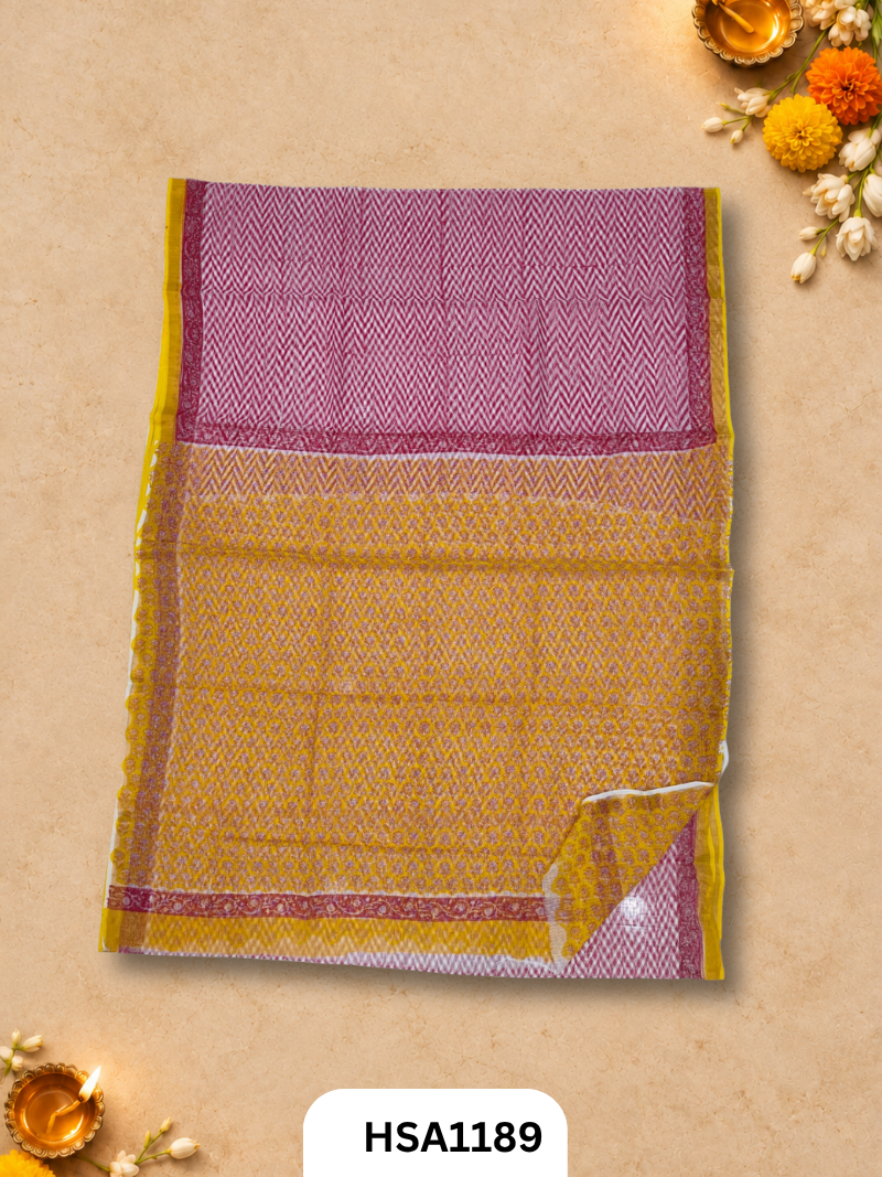 Hand Block Printed Kota Doriya Saree with Blouse