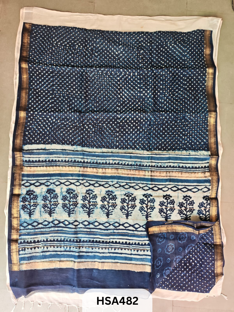 MAHESHWARI SILK SAREE HAND BLOCK PRINTED