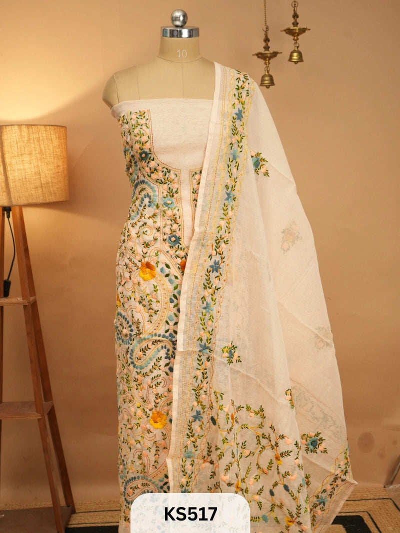 Dupion Chanderi Silk With Hand Kantha Stitch