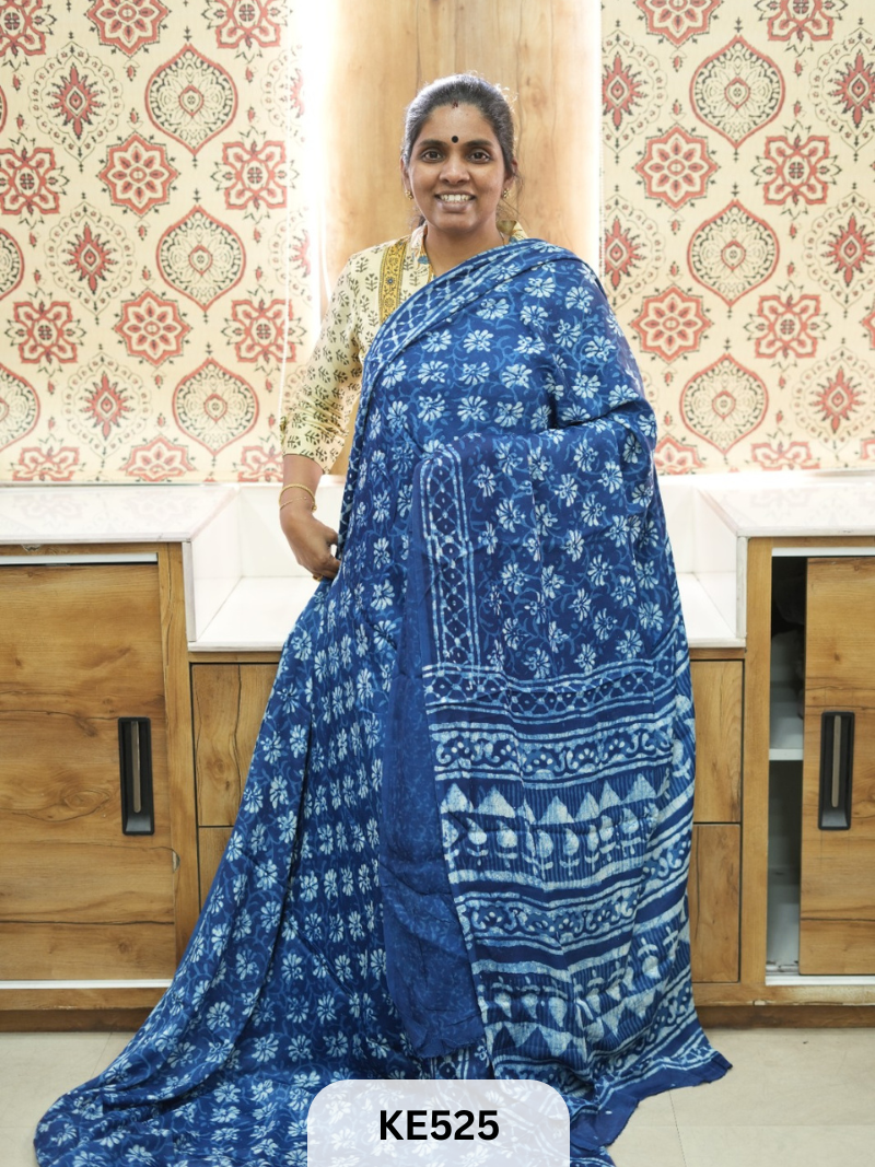 AJRAKH MODAL INDIGO SAREE - SPECIAL DEAL