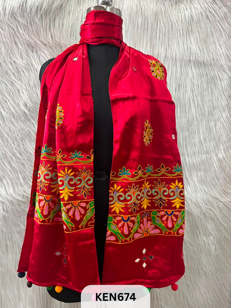 MUSHRU HAND AARI WORK WITH MIRROR WORK STOLE
