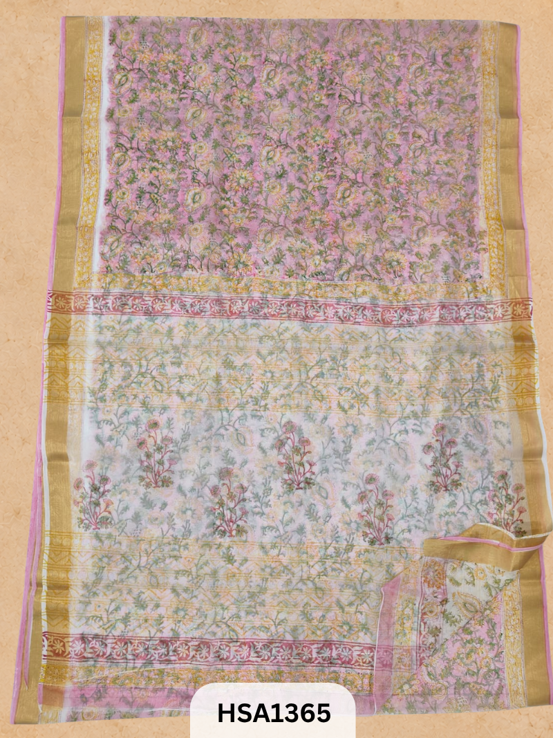 Chiffon Zari Border Saree - Hand Brush Painted