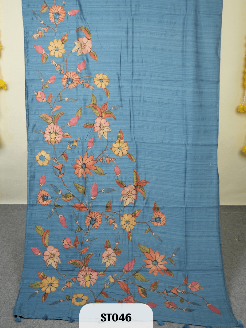 Kalamkari Appliqué work Saree - Premium Semi Tussar