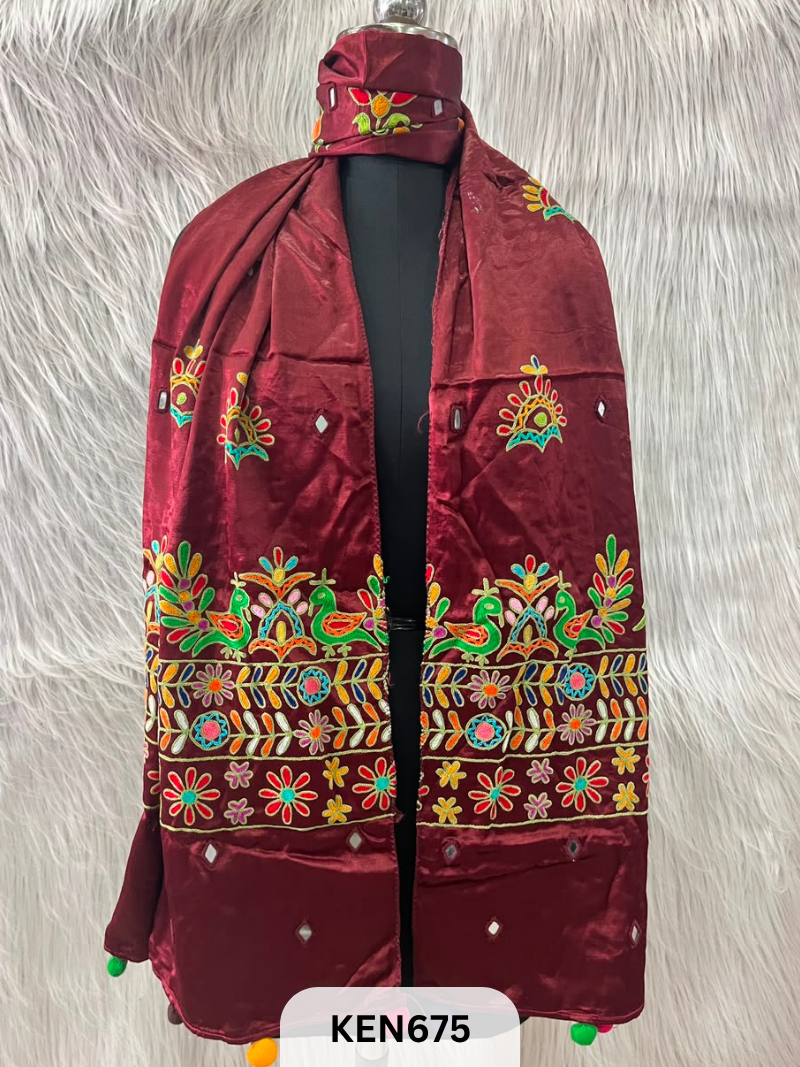 MUSHRU HAND AARI WORK WITH MIRROR WORK STOLE