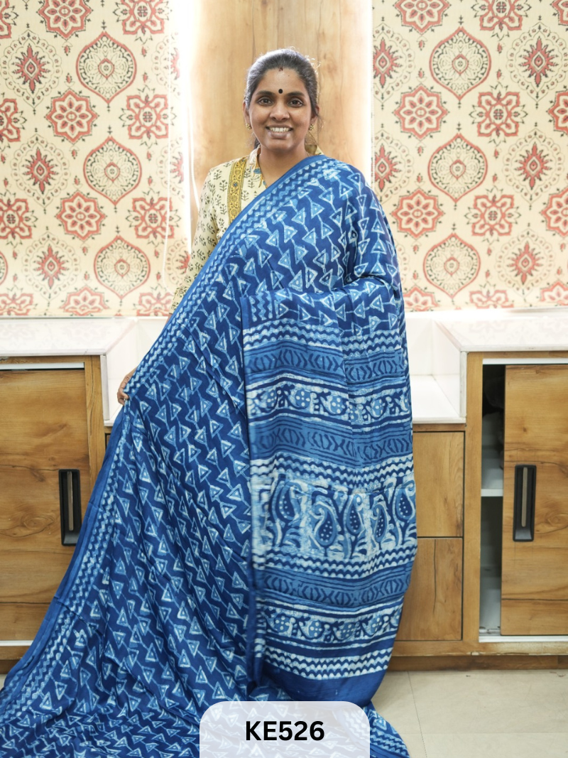 AJRAKH MODAL INDIGO SAREE - SPECIAL DEAL