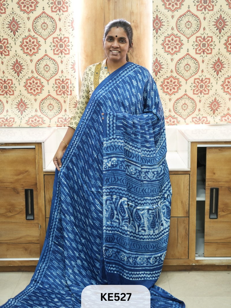 AJRAKH MODAL INDIGO SAREE - SPECIAL DEAL