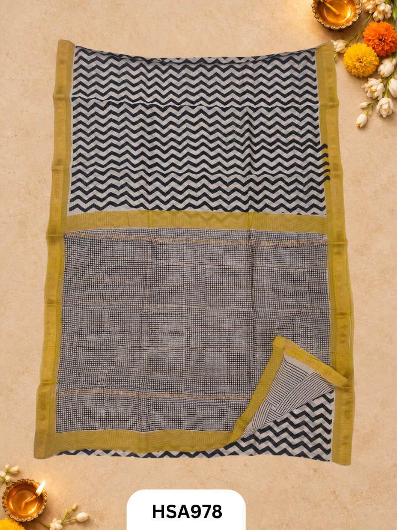 Pure Maheswari Silk Cotton - Handblock Print Saree With Blouse
