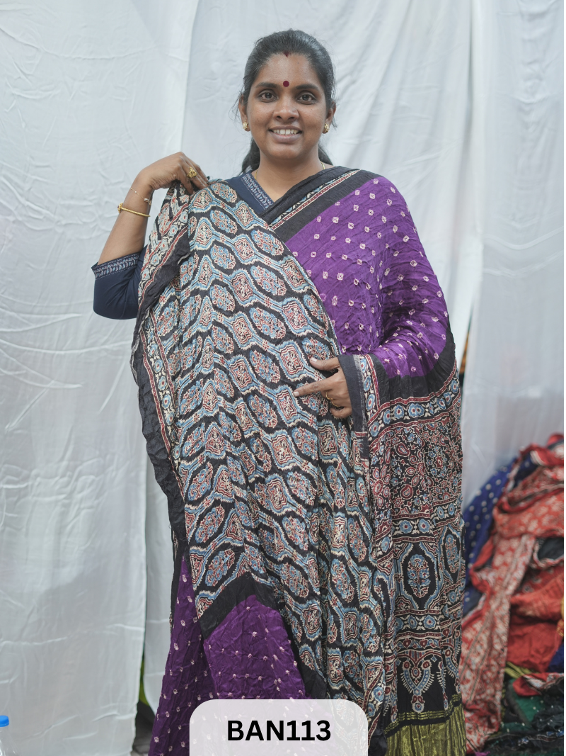BANDHANI WITH AJRAKH SEMI GAJI SAREE