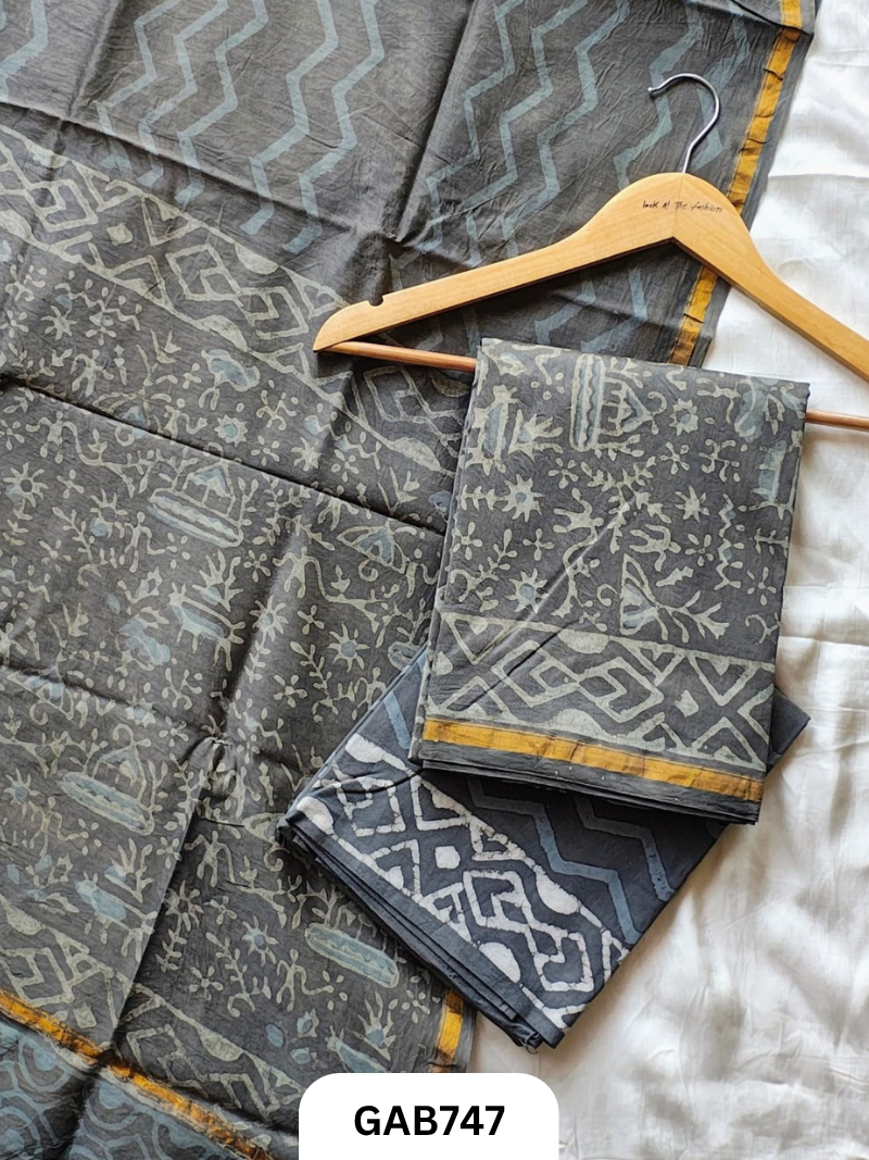 Hand Block Chanderi Silk Dress Materials Top 2.5 Mtrs Duptta 2.5 Mtrs