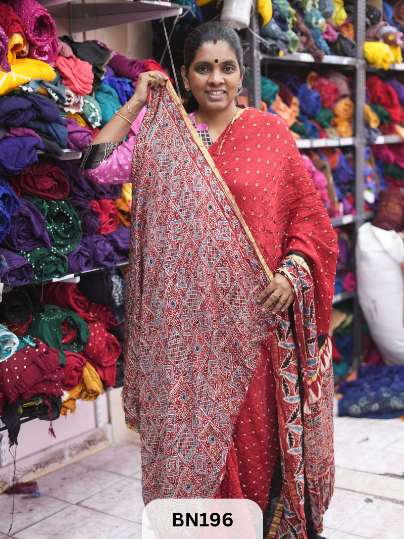 AJRAKH BANDHEJ WITH SKIRT BORDER SAREES | MODAL GAJI FABRIC