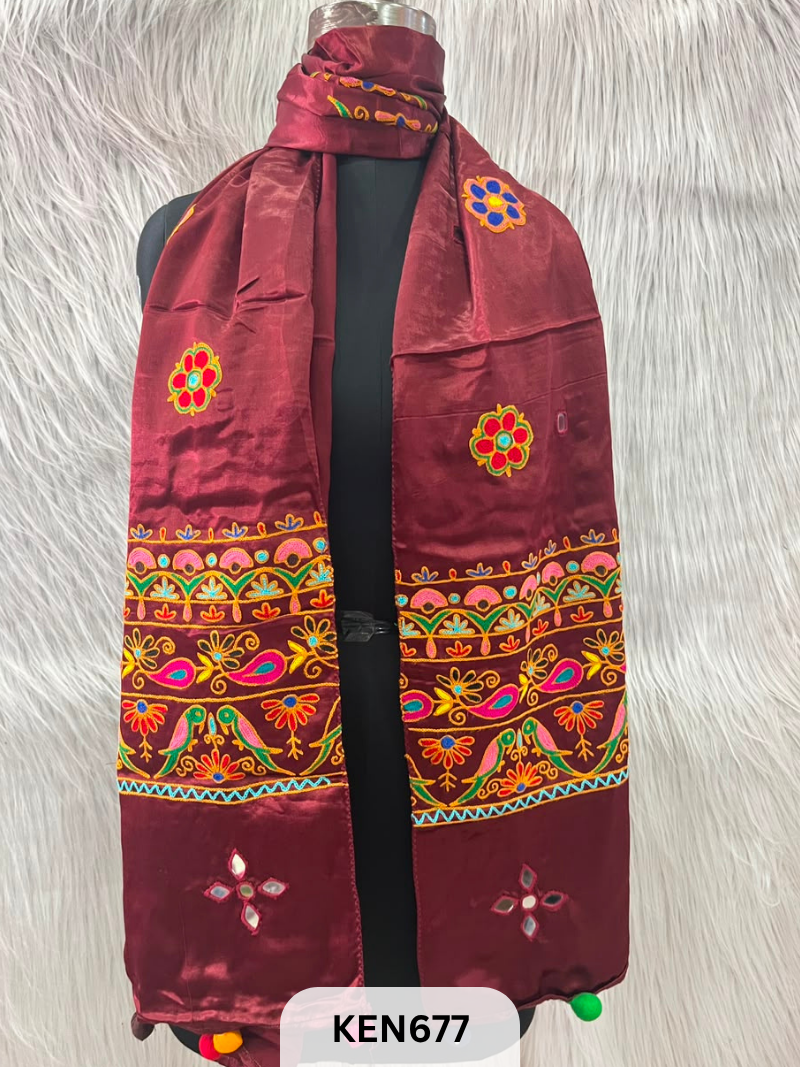 MUSHRU HAND AARI WORK WITH MIRROR WORK STOLE