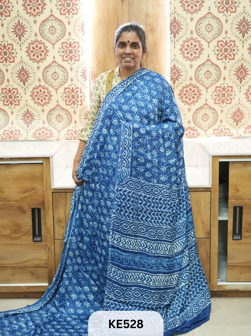 AJRAKH MODAL INDIGO SAREE - SPECIAL DEAL