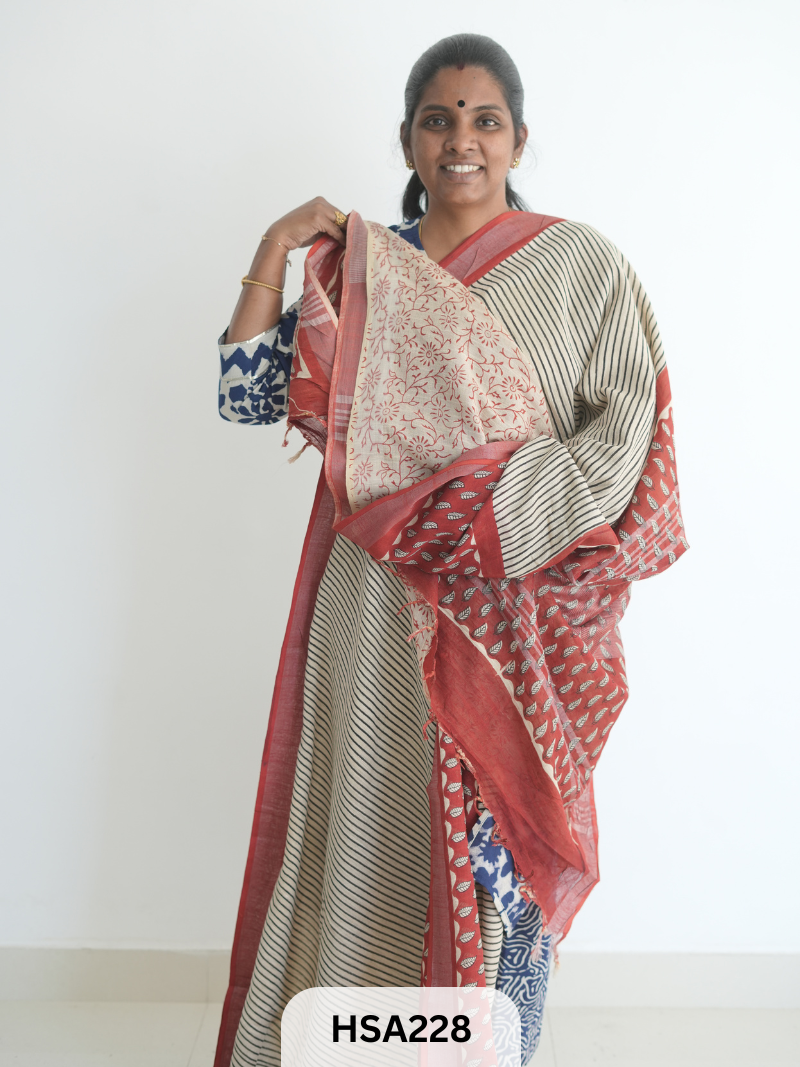LENIN COTTON HANDBLOCK PRINTED SAREE