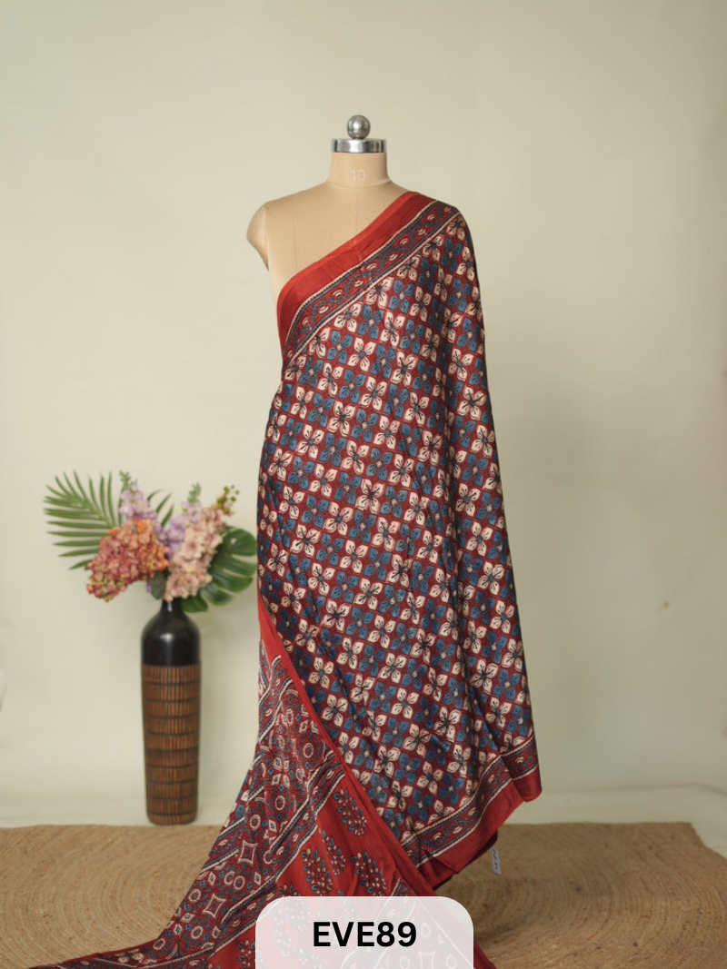 MODAL AJRAKH HANDBLOCK PRINT SAREE