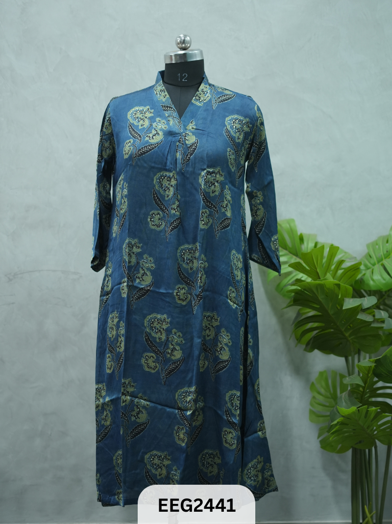 MODAL AJRAKH PRINT KURTI WITH PLEATS