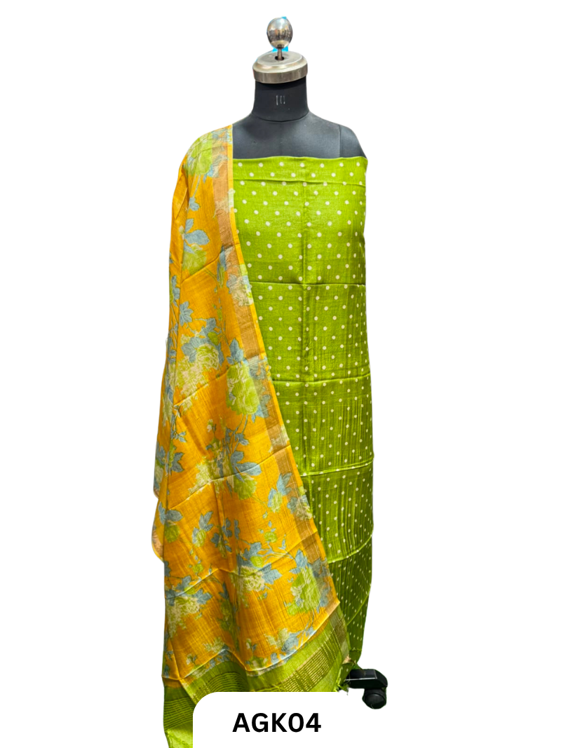 Silk Mark Certified Tussar Salwar Set with Hand Block Print