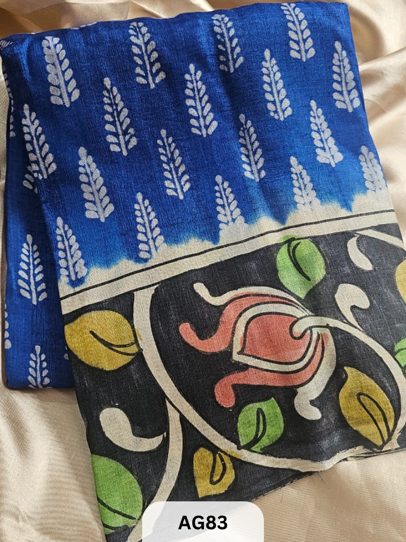 PURE GACHI TUSSAR WITH KALAMKARI ART WORK | HANDBLOCK | SILK MARK