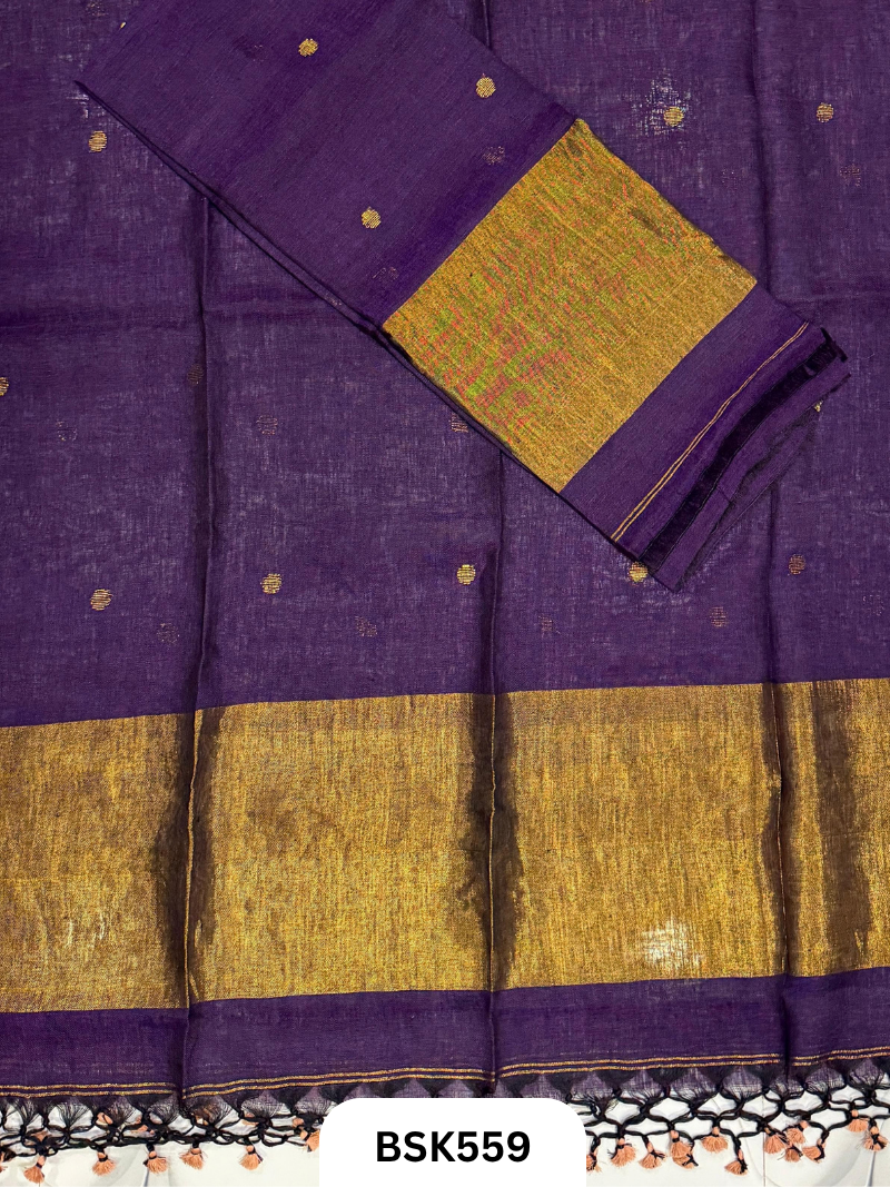 Handloom Pure Linen Pulka With Tissue Pallu Salwar Suit