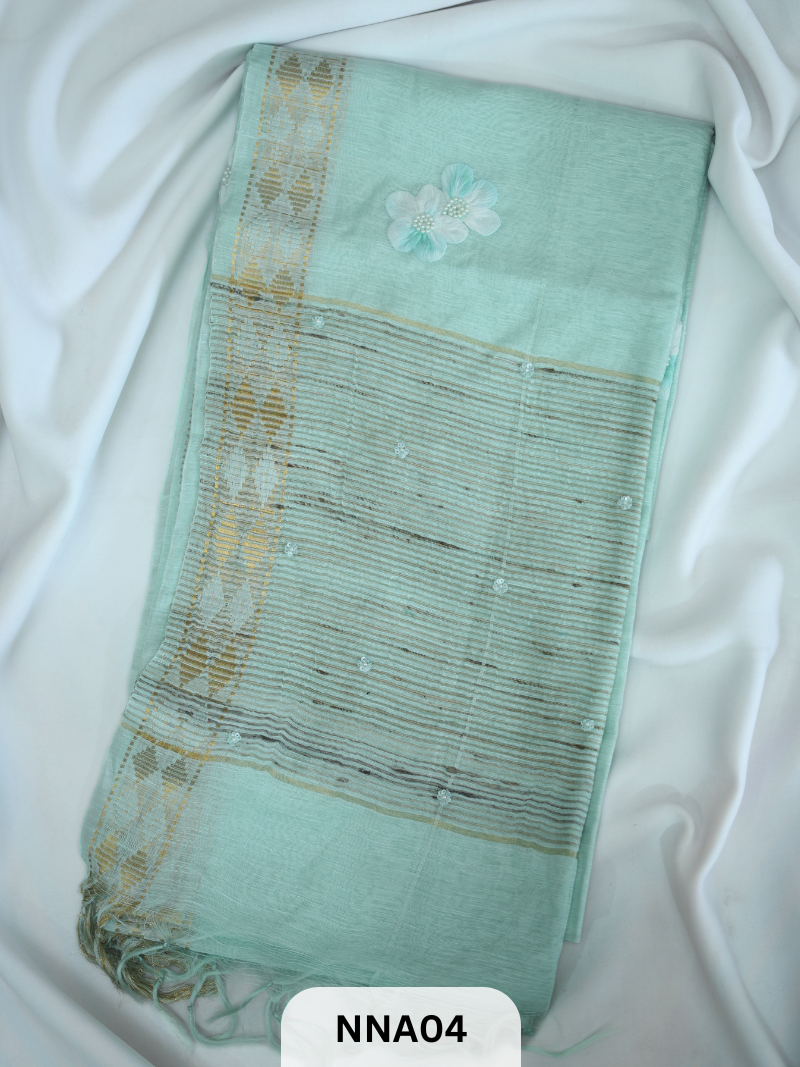 PURE SILK LINEN - 70LEA PURITIY HAND APPLIQUE WORK