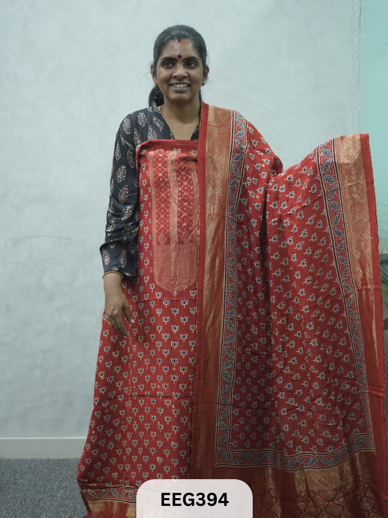 AJRAKH DOLA SILK 2 PCS-UNSTITCHED ( TOP 3.5MTR AND DUPPATA 2.25MTR ) - IMMEDIEATE DISPATCH