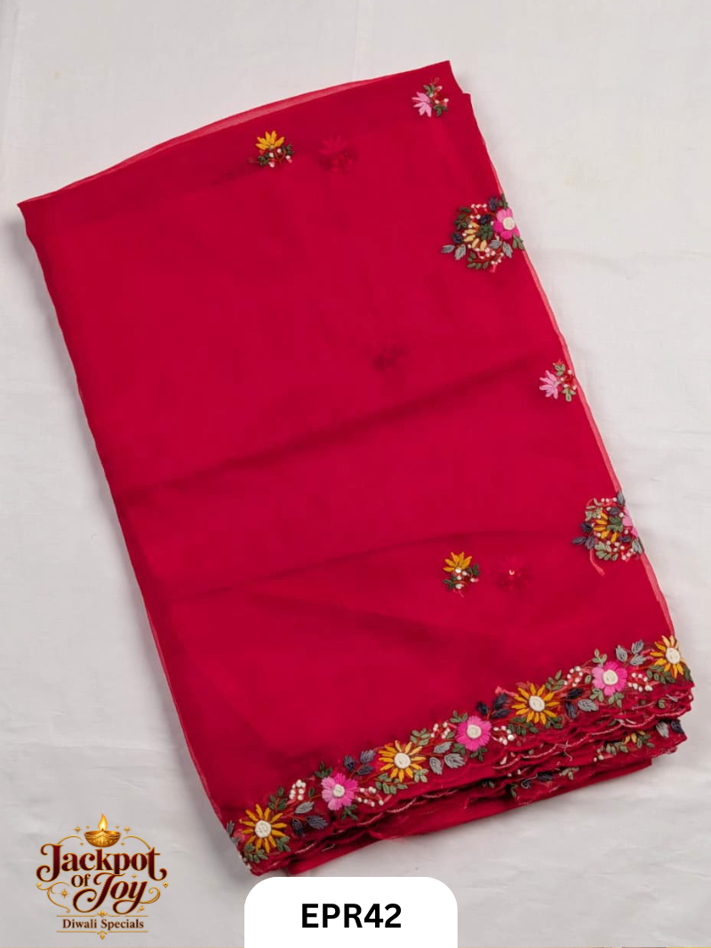 Semi Organza With Bullion Stitch Saree