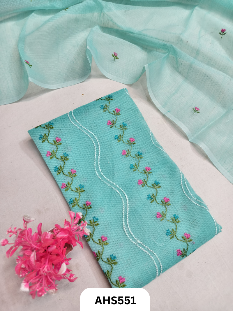 Premium Kota Doria Embroidery Work - Top And Duppatta