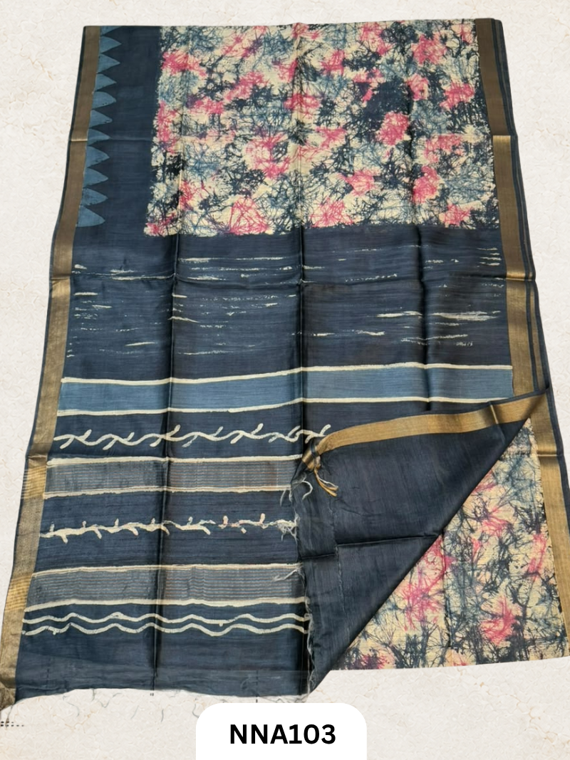 Pure Tussar Silk With Batik Print Saree
