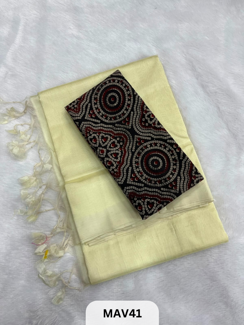 MANGALAGIRI PATTU SAREE WITH KALAMKARI BLOUSE (1 METER)