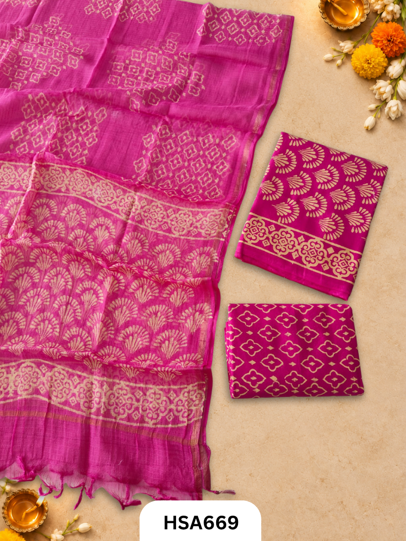 Handblock Printed Kota Doriya Dupatta With Cotton Suits Top 2.5mtr Dupatta 2.5mtr