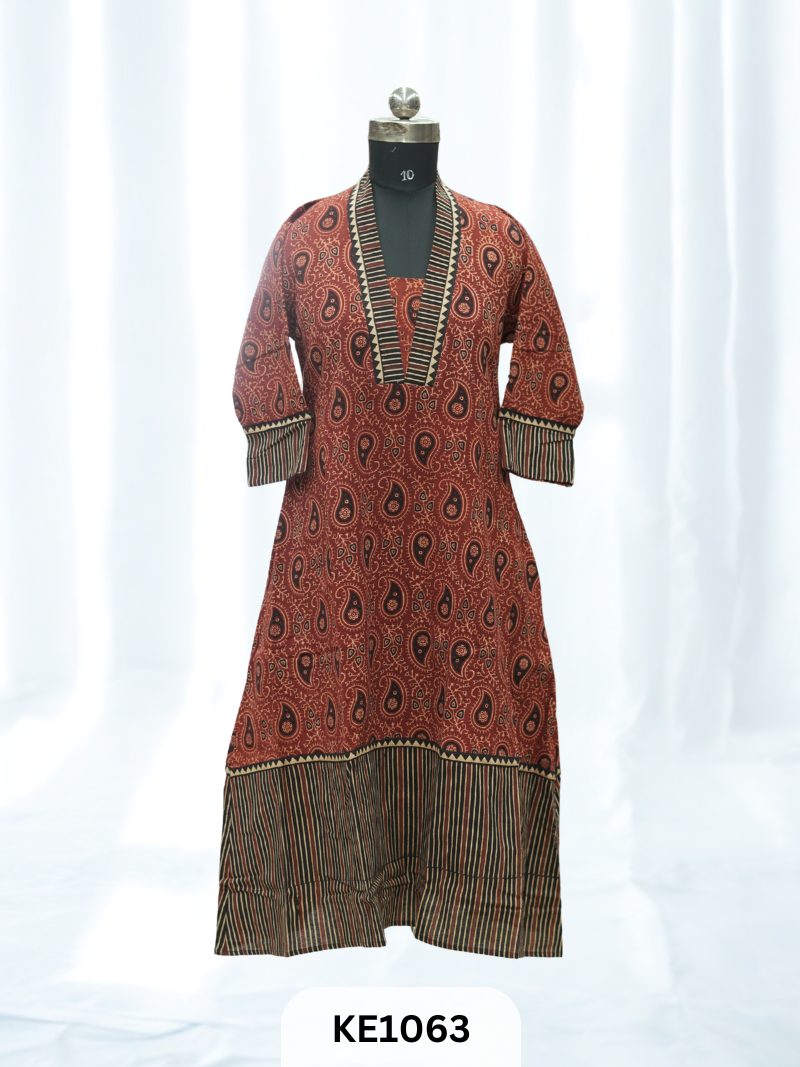 PURE VEGETABLE PRINT COTTON KURTI - A Line
