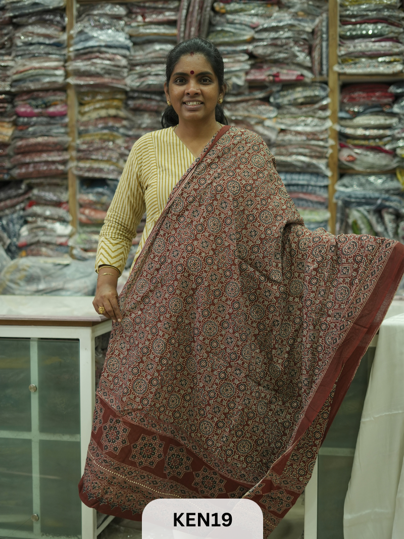 COTTON AJRAKH DUPPATTA SCREENPRINT-length 2.4mtr width 44''