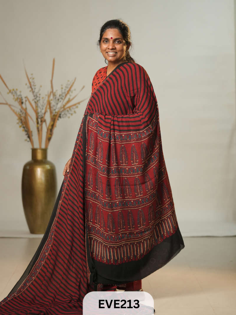 Chinon Chiffon Ajrakh Print Saree