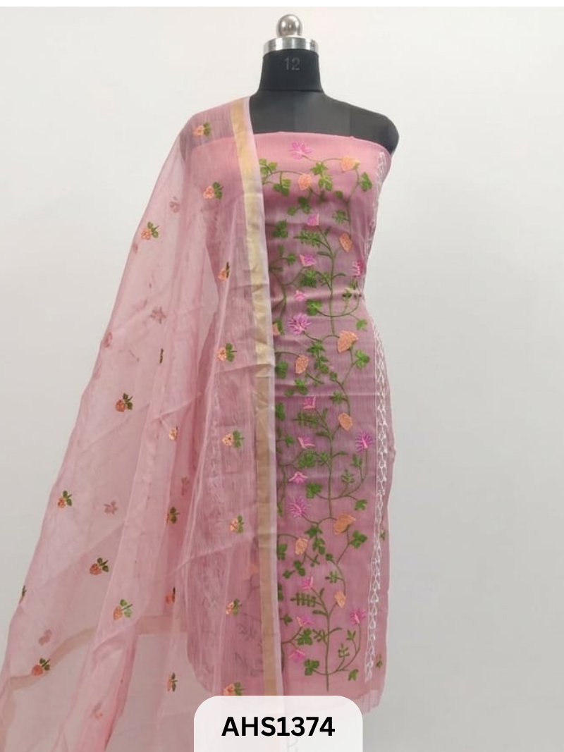 Exclusive Kota Doria Embroidery Work - Top & Dupatta 2.5 Mtr