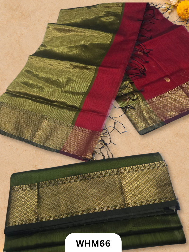 Pure Maheshwari handloom dress material zari border butti set 2 pcs
