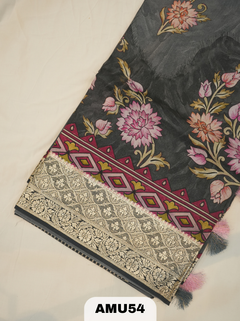 PREMIUM BANARAS ORGANZA DIGITAL KALAMKARI PRINT SAREE