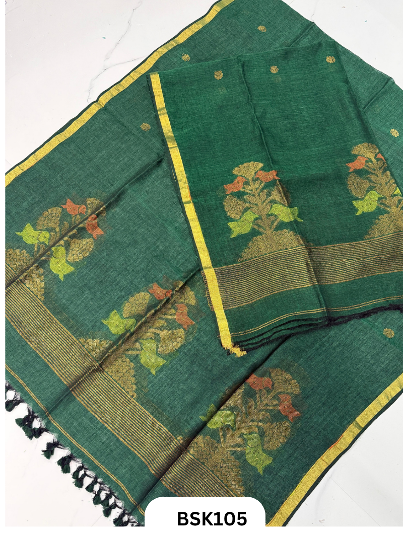 Pure Handloom Linen Salwar Suit with Jamdani and Meenakari weave Top 2.7 mtr Duppata Rs 2.5mtr