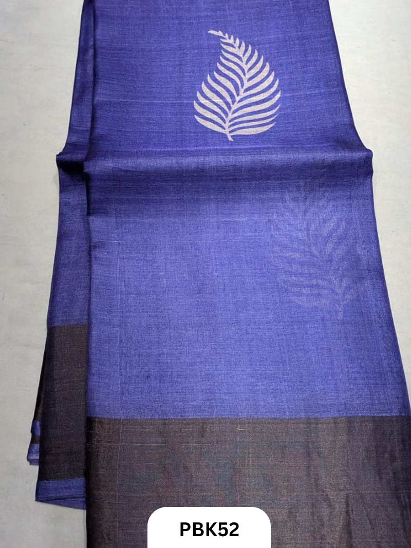 Premium Pure Tussar Silk Handblock Print Saree – Kolkata Special