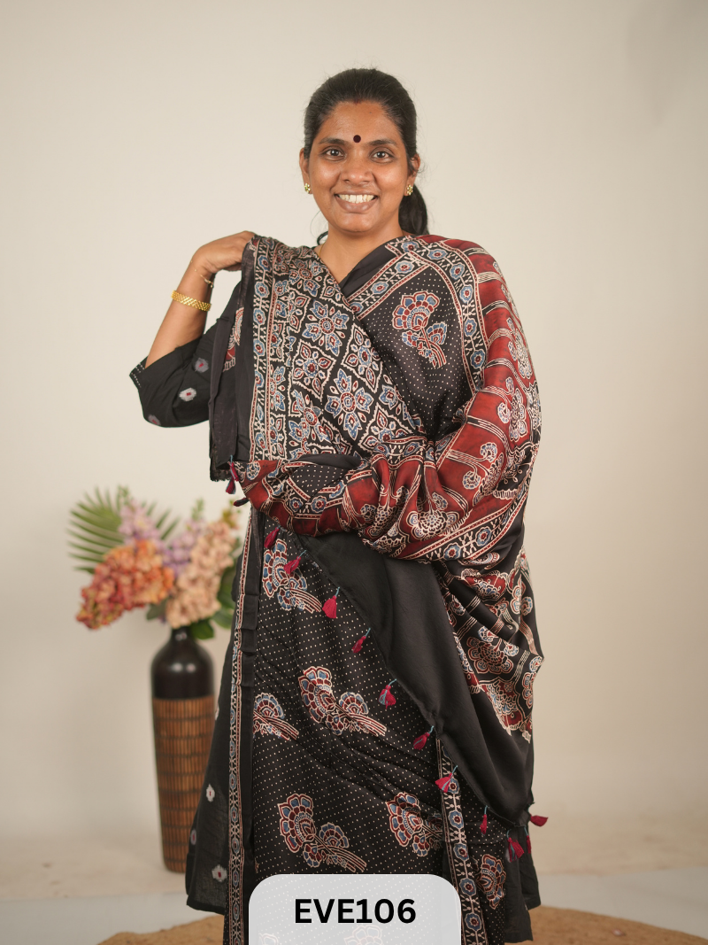 MODAL AJRAKH HANDBLOCK PRINT SAREE