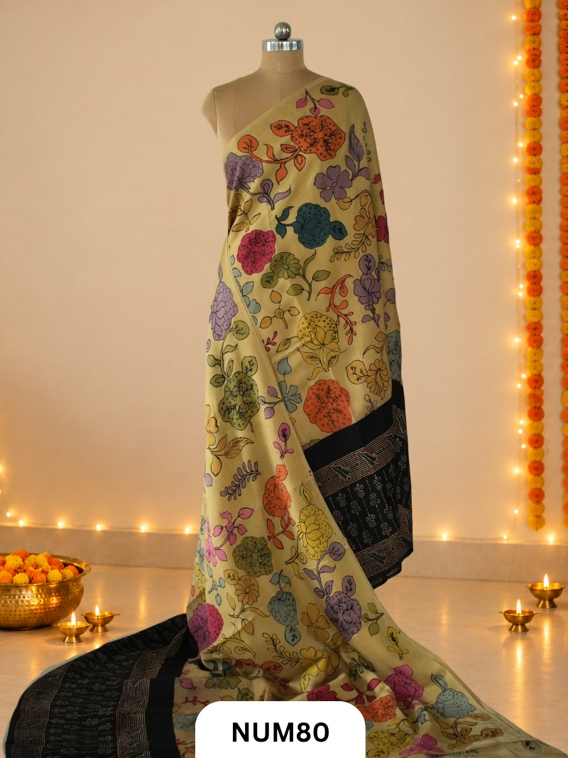 Exclusive Pure Penkalamkari Floral Saree - MODAL SILK