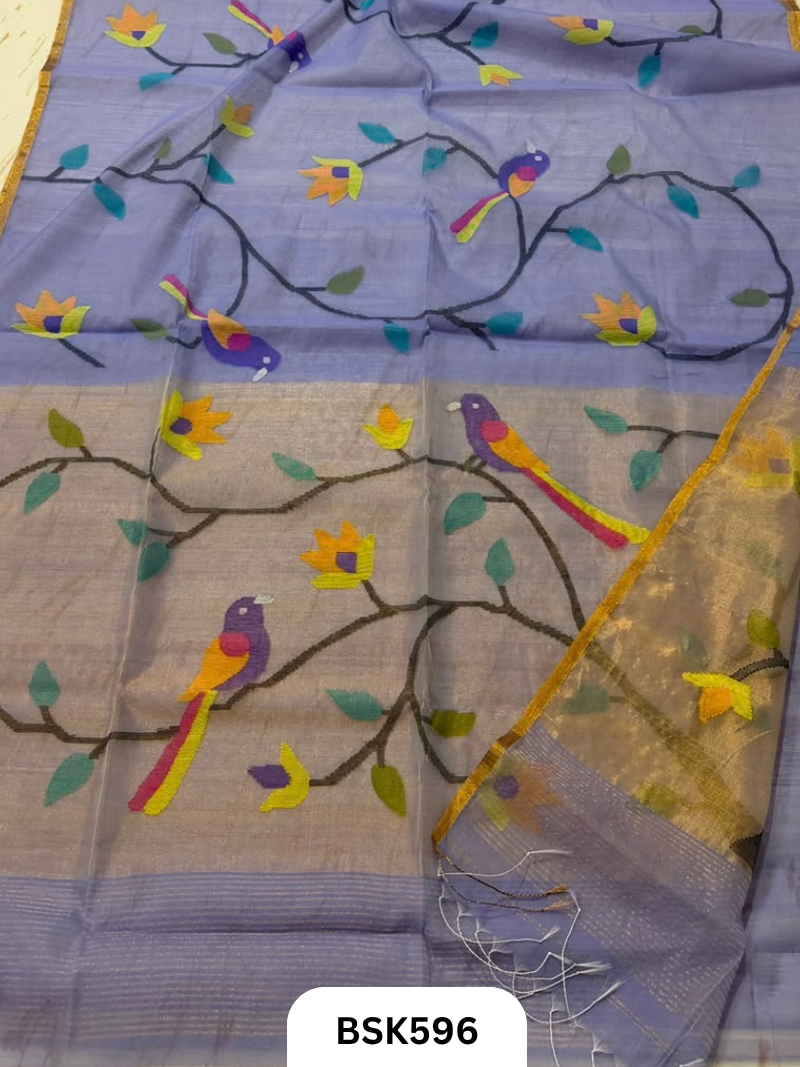 Handloom Pure Muslin Jamdhani With Hand Needle Work Saree