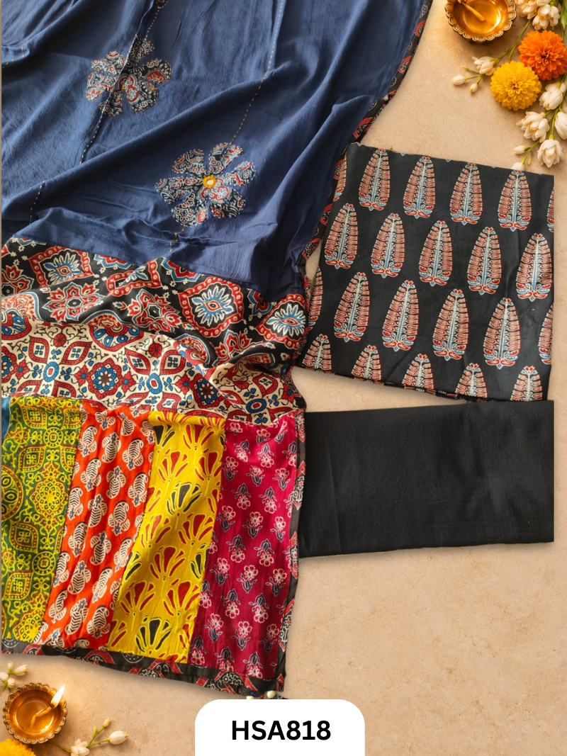 Ajrahk Print With Patch Work And Mirror Work Dupatta