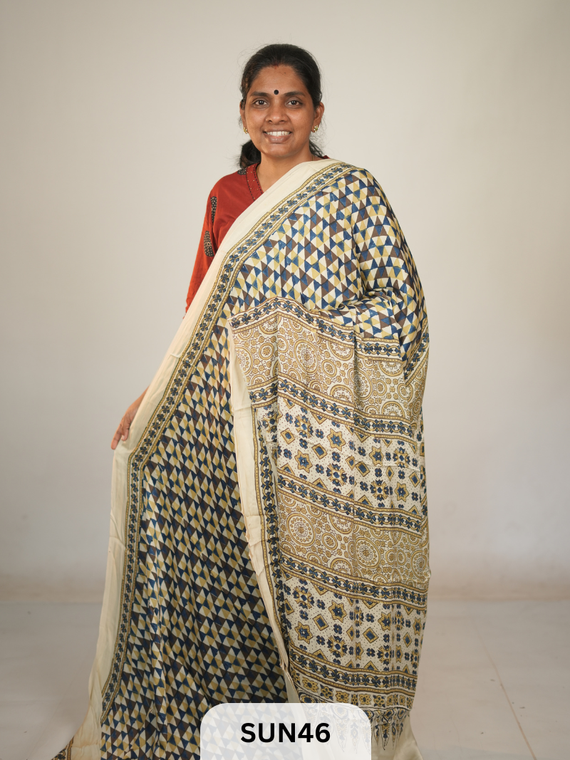 MODAL SILK WITH AJRAKH HANDBLOCK PRINT SAREE