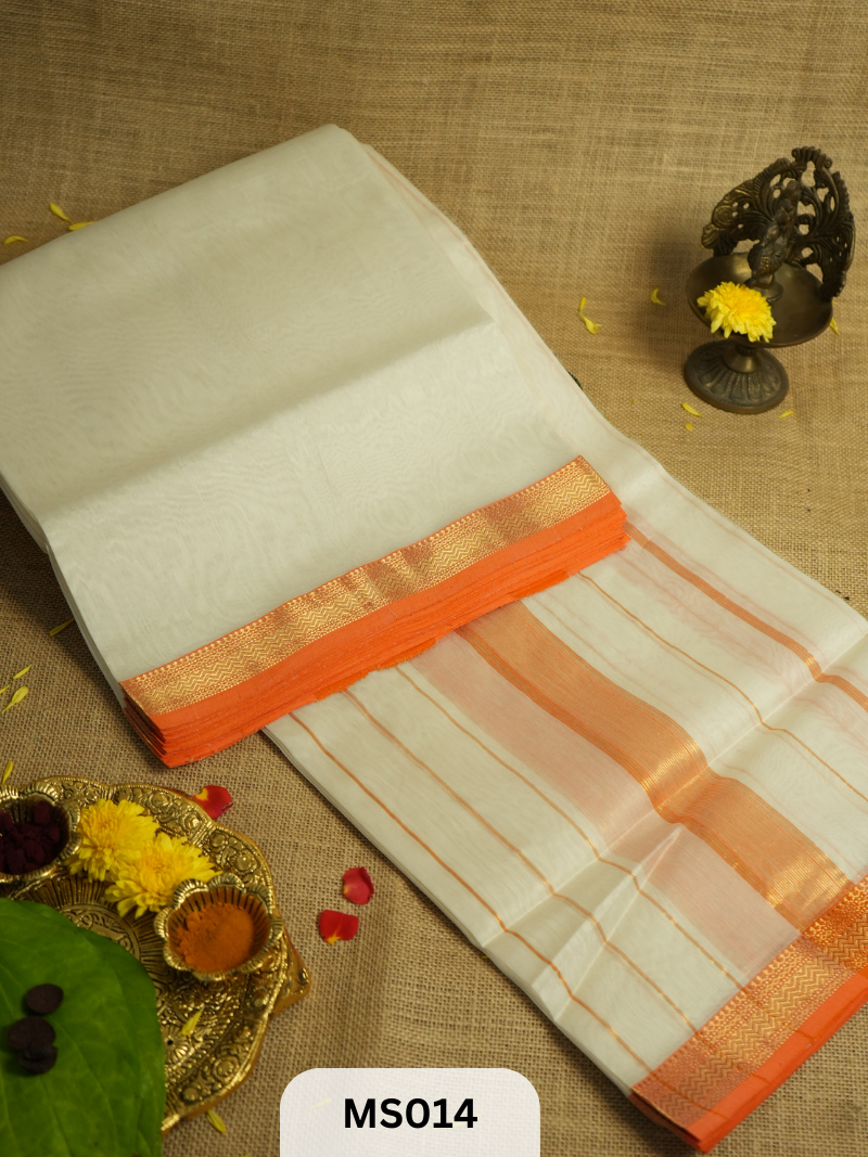 Pure Maheswari Silk Saree Cream Rust