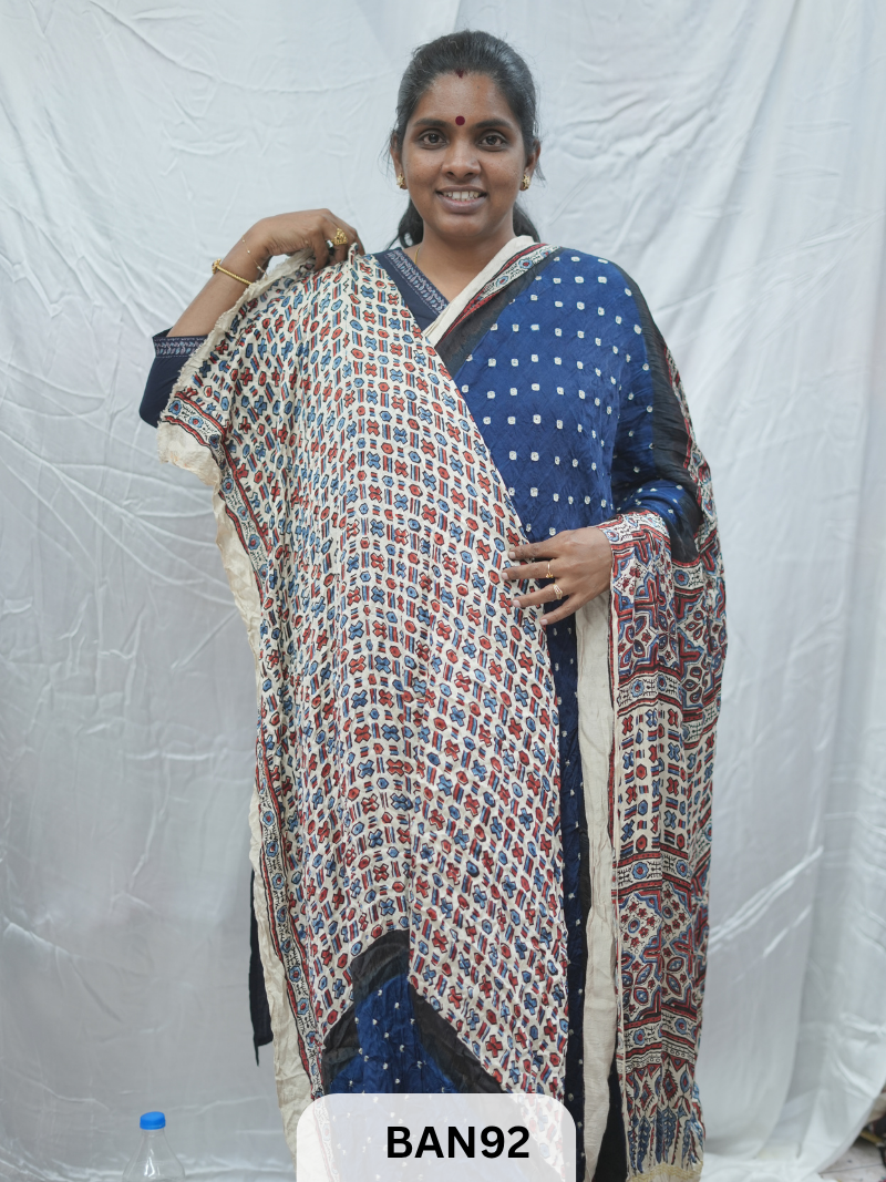 BANDHANI WITH AJRAKH SEMI GAJI SAREE