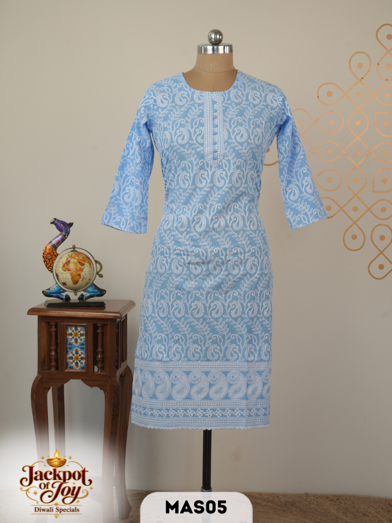 Chikenkari kurti Top Material With Machine Embroidery